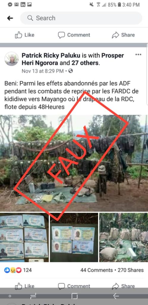 Capture d'ecran de la publication source de l'infox